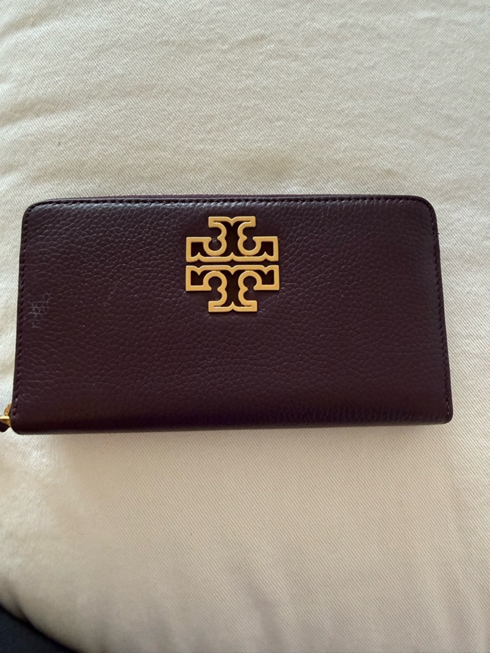 Tory Burch Britten Zip Continental Wallet in Plum with Gold Accents
